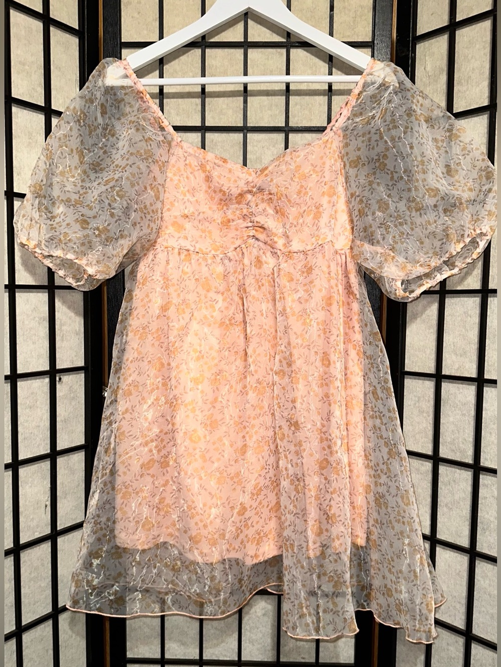 MOLLY GREEN Puff Short-Sleeve Babydoll Floral Smock Dress